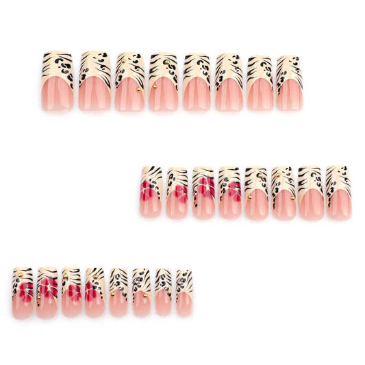 Pcs French Leopard Print Glitter Acrylic Nails 