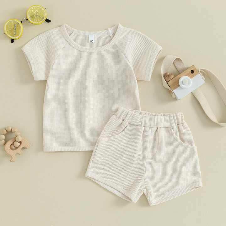 Summer Kids Casual Comfortable 2 Piece Set with Waffle 