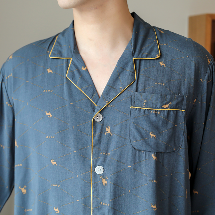 New Men's Cotton Pajamas Long Sleeve 