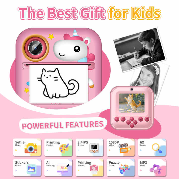 Video Camera Instant-Selfie Video Camera, Instant Printer, for Kids 