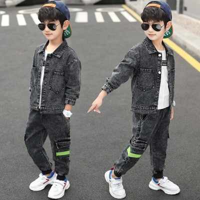 انخفاض سعر الجملة الصبي طويلة denmin الأسود جان دعوى للأطفال Low Price Wholesale Boy Long Denim Black Jean Suit For Kids