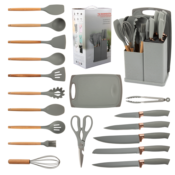 19-piece silicone kitchen utensils with 