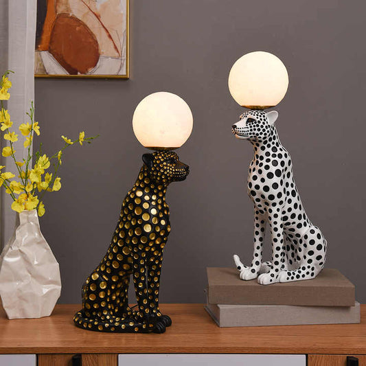 Life Size Abstract Art Leopard Statue with Animal Lamp Floor Lights Living Room Hotel Statue Light Decor 