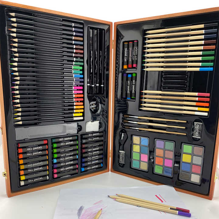Art Supply 88 Piece Deluxe Artist Studio Creative Wood Box Set Painting and Sketching Set 
