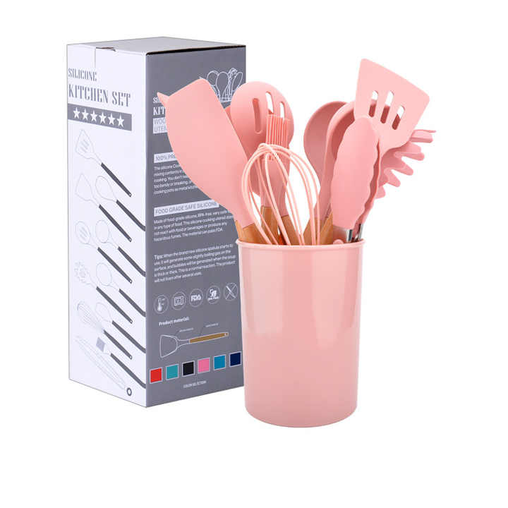 Utensils Set with Wooden Handle-خشبي من السيليكون