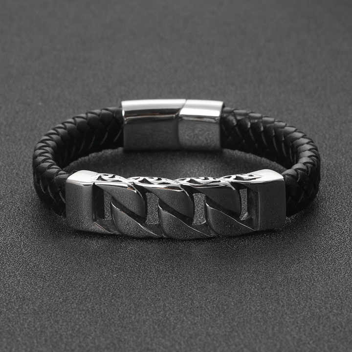 Wholesale Men's Woven Leather Stainless Bracelet. 