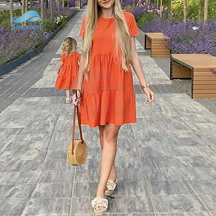 مخصص مريحة تمتد أنيقة الصيف قطعة واحدة تنورة الأم والابنة القطن الكتان مطابقة الأسرة اللباس Custom Comfortable Stretch Elegant Summer One Piece Skirt Mother and Daughter Cotton Linen Family Matching Dress