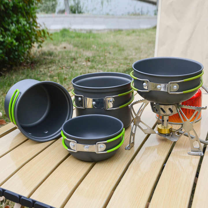 مجموعة أدوات طهي محمولة للتخييم والمشي  Portable Camping and Hiking Cooking Set