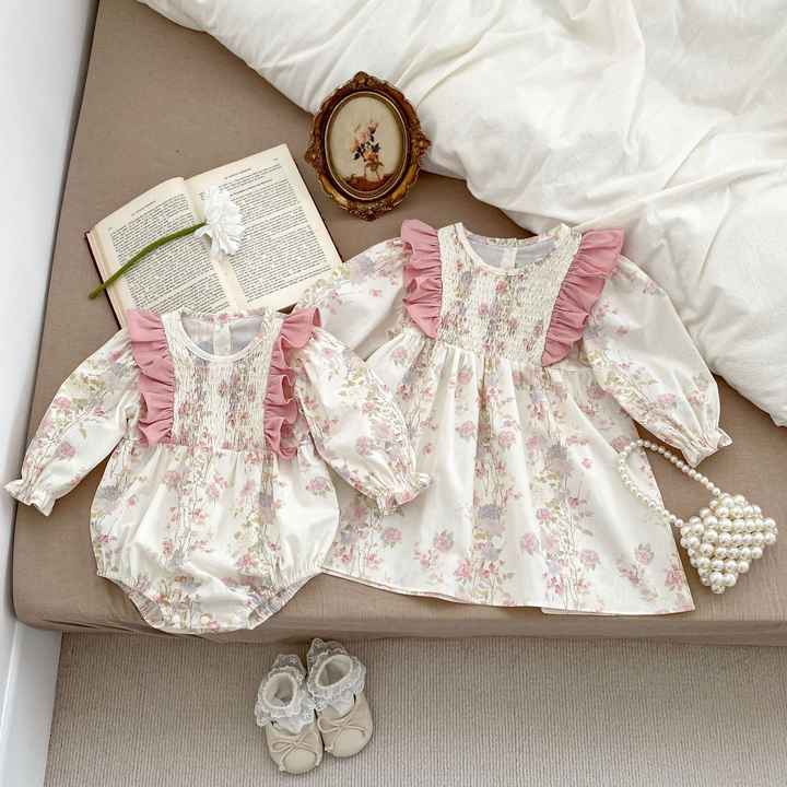 Dress with Long Sleeves Printed Baby Dress- فستان صيفي كاجوال