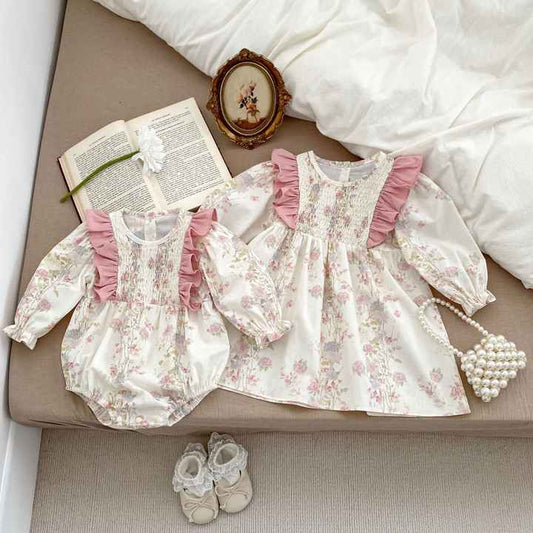 Dress with Long Sleeves Printed Baby Dress- فستان صيفي كاجوال