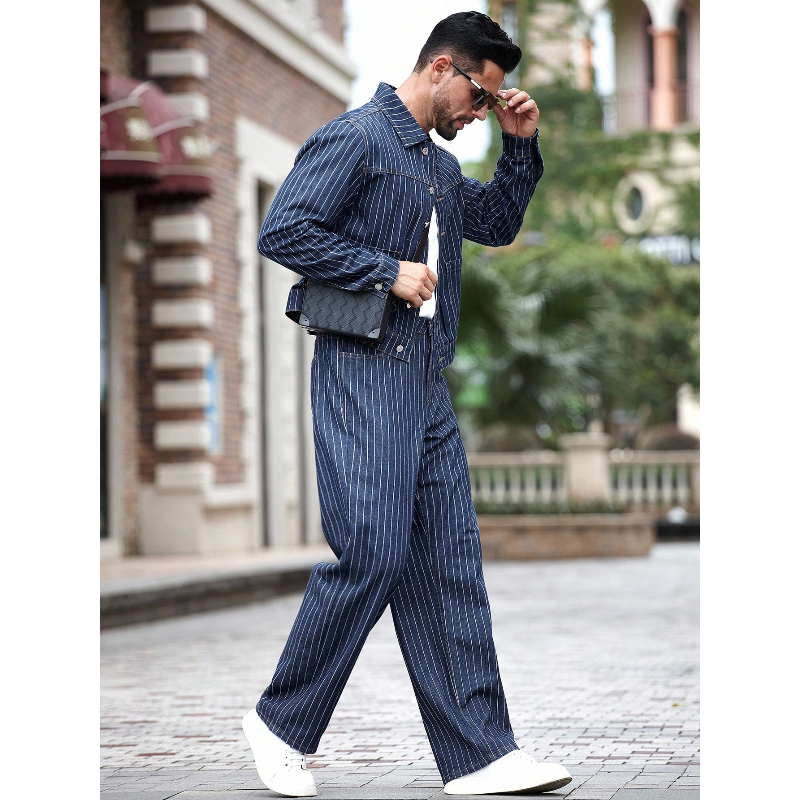 سترة جينز مخططة عصرية للرجال