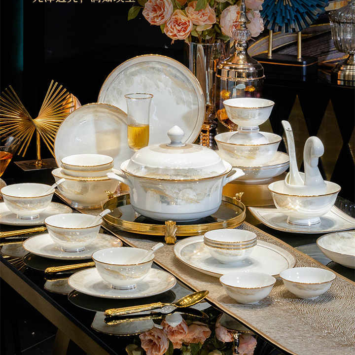 Luxury Bone China Plates with Gold Rim Dessert Plates 