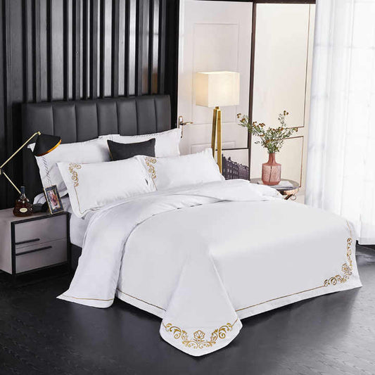 مجموعة مفروشات فندقية بيضاء من القطن بنسبة . 100% Cotton White Hotel Bedding Set, 4 Pieces, Custom