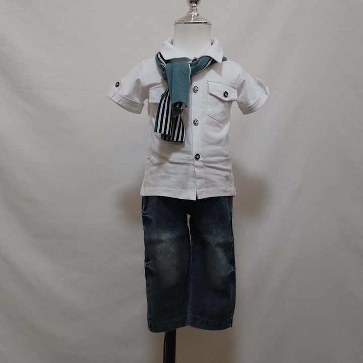 Summer Short Sleeve T-shirt Tops + Scarf + Pants Baby Boys Kids Clothes Outerwear DGBG-005 