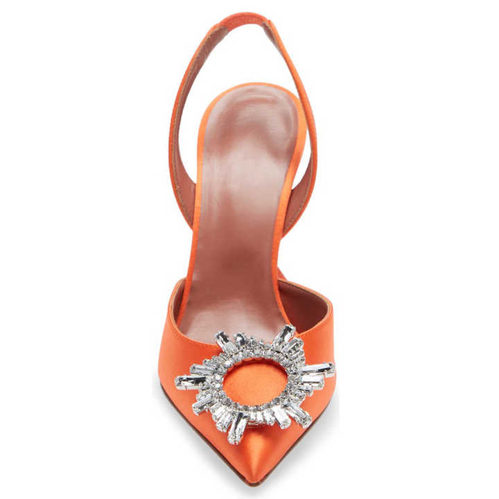 Elegant orange satin heel shoes 