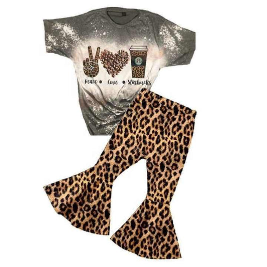 Girls Bleached Coffee Shirt Top Bell-طقم ملابس بناتي