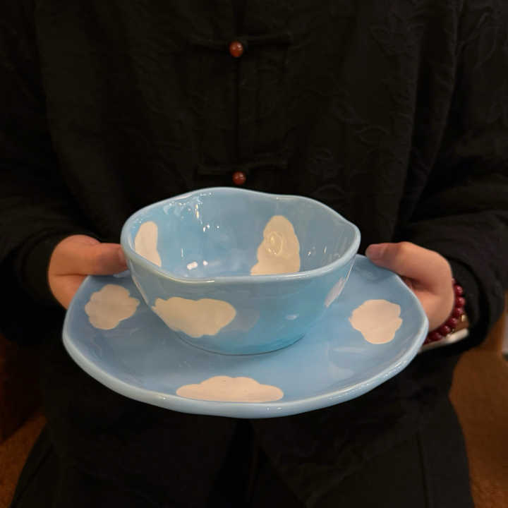 Blue Sky Cloud Hand Painted Coffee Pot Set 