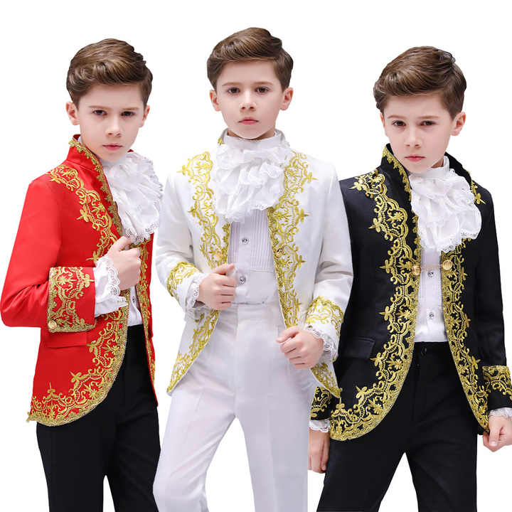 Medieval Prince Costume for Kids Boys King Fancy Dress Tuxedo Carnival Cosplay Costume Children's Birthday Gift 