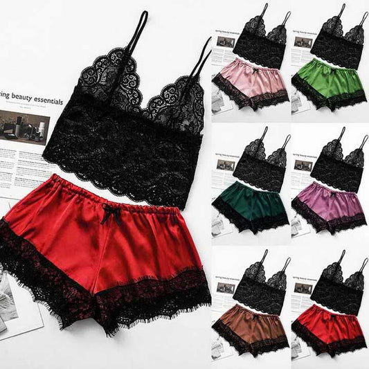 Women's Sexy Lingerie Satin Lace V-Neck Babydoll Sleepwear ملابس نوم مثيرة ملابس نوم نسائية