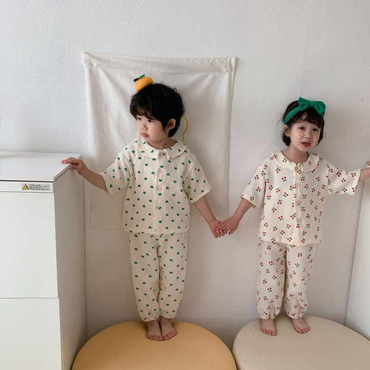 طقم بيجامات قطنية كم طويل