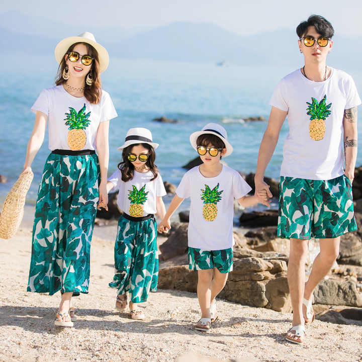 New Mother and Daughter Wide Leg Pineapple Pants Set 