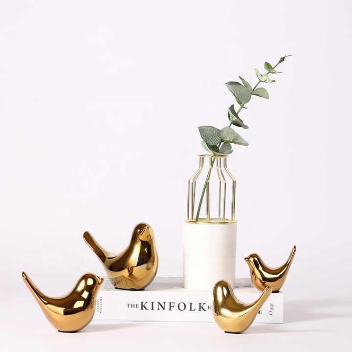 Creative Gold Ceramic Birds Scandinavian Design Handmade Small Ornaments for Living Rooms Luxury Home Decor Accessories 