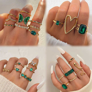 Fashion Green Stone butterfly Snake-مجموعة خواتم