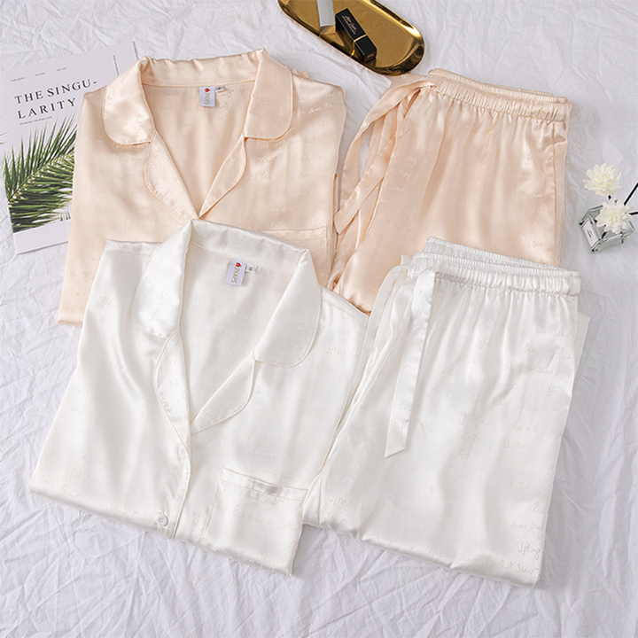 Huoyoung pajamas set, women's bedroom sets, two-piece jacquard pajamas, a pajamas suit of silk and satin, soft sleepwear for women 