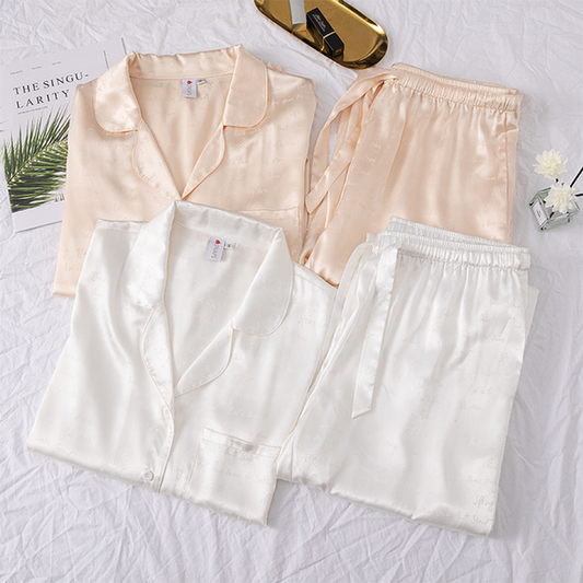 طقم بيجامات مخصصة من  ، أطقم ملابس نوم نسائية ، بيجامة جاكار من قطعتين ، ملابس نوم ناعمة للنساءHuoyoung pajamas set, women's bedroom sets, two -piece jacquard pajamas, a pajamas suit of silk and satin, soft sleepwear for women