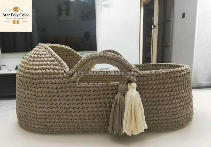 Wholesale supply modern portable crib with changing basket made of handwoven fabric with star 