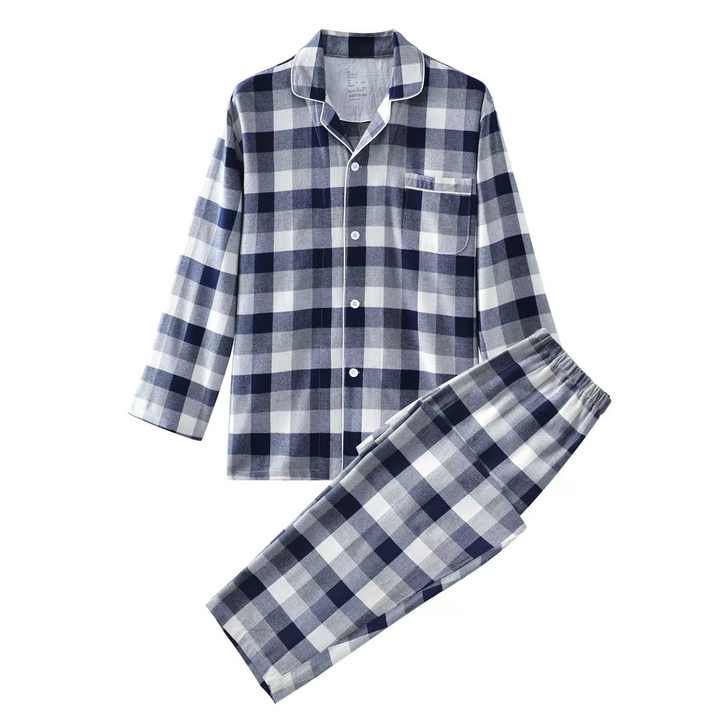 Men's Plus Size Autumn Pajama Set with Collar 