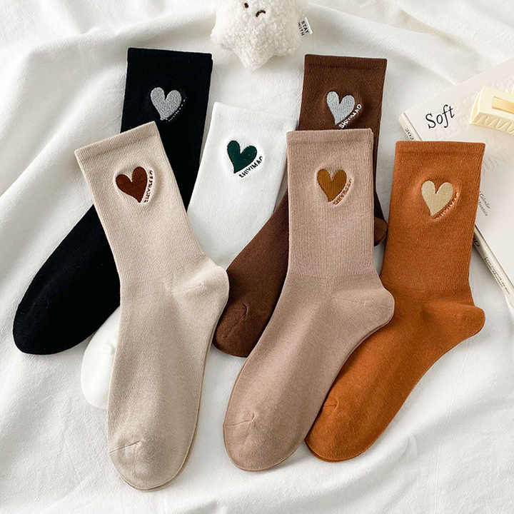 Cute Cartoon Pattern Embroidered Heart Stars Knee High Socks 