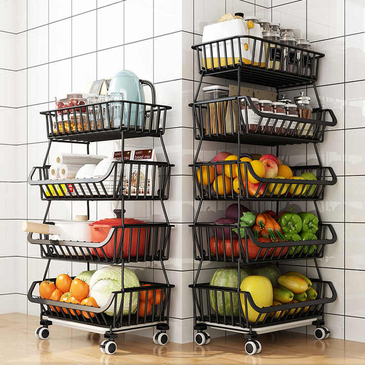 Metal Kitchen Home Organizer Home Organizer Wire Fold Stackable Baby Toys Metal Fruit Vegetable Storage Baskets 