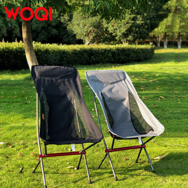 WOQI Wholesale Custom Folding High Back Cushion Camping Chair with Cushions and Adjustable Backrest 