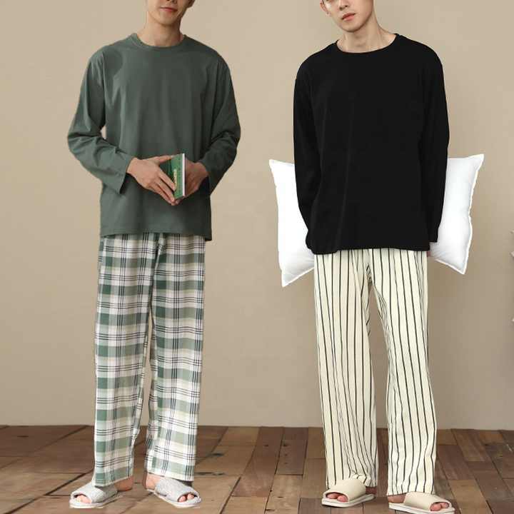 Men's Spring and Autumn Pajamas Cotton Long Sleeve 