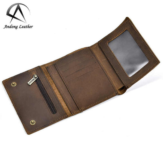 محفظة جلدية Crazy Horse، محفظة قصيرة من . Crazy Horse Leather Wallet, Men's Short Genuine Leather