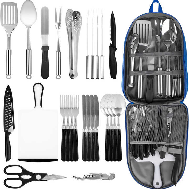 Portable Camping Kitchen Utensil Set, Stainless 