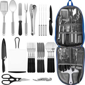 Portable Camping Kitchen Utensil Set, Stainless 