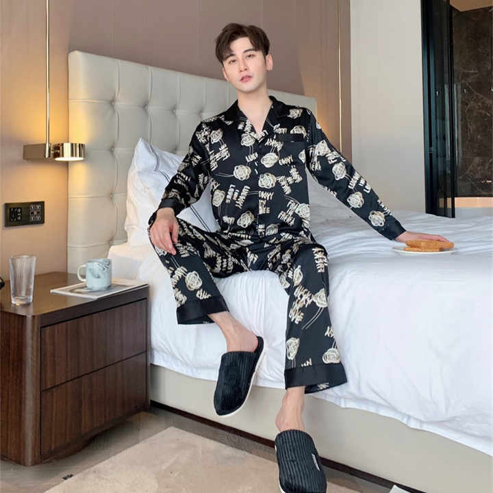 Spring, new men's ice silk floral pajamas 