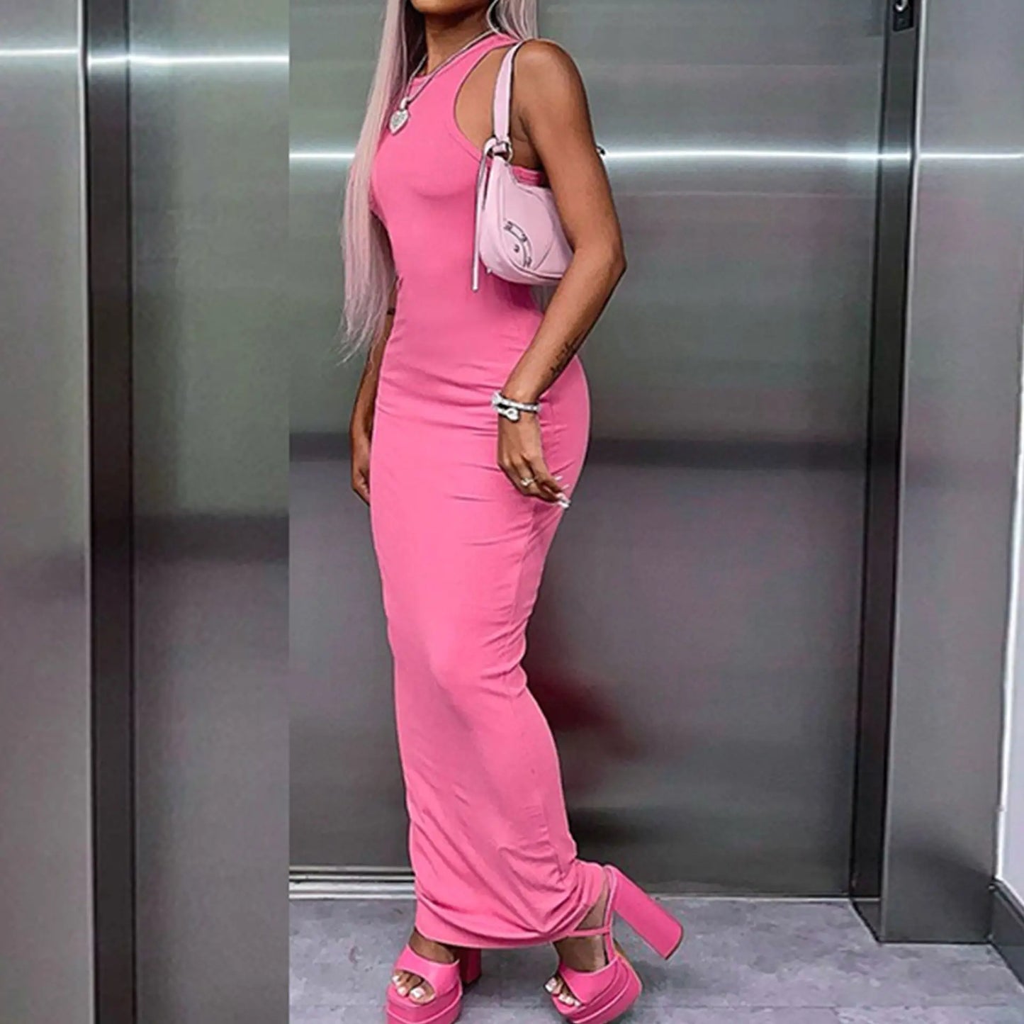 Solid color bodycon maxi dresses 