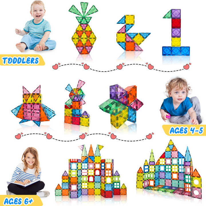 32pcs Magnetic Tiles Educational Toys for Kids, Plastic Building Tiles with EN71 Certification 