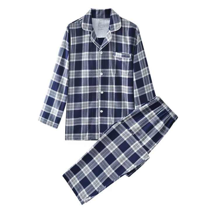 Men's Plus Size Autumn Pajama Set with Collar 