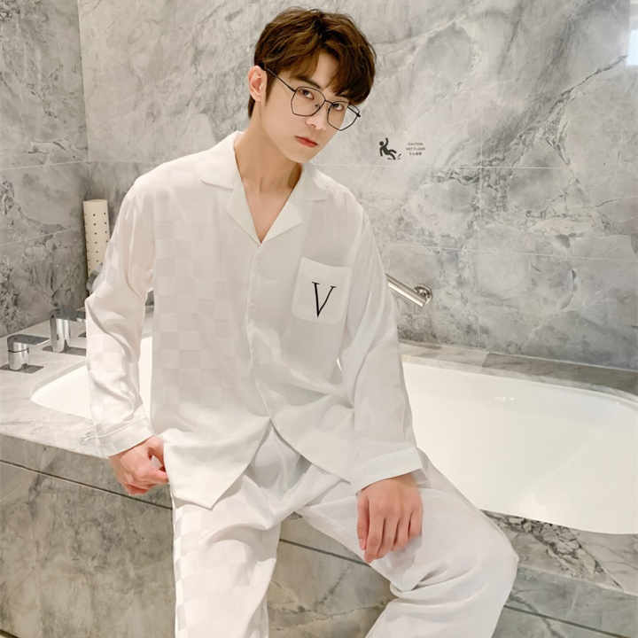 New spring and autumn pajamas, snow silk, sleeves 