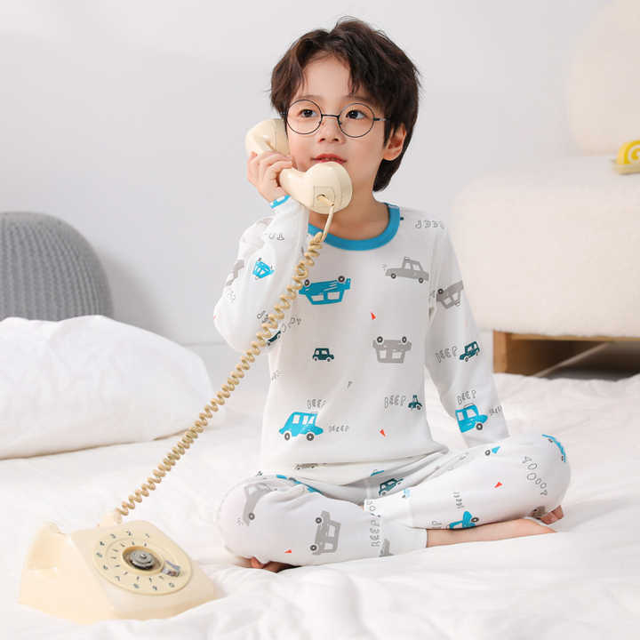 Wholesale Spring Summer Soft Casual Printed Pattern Cotton Boys Pajama Set 