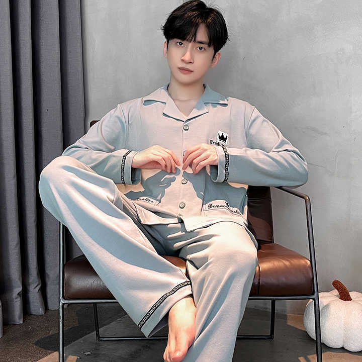 Men's Long Sleeve Pajamas Spring and Autumn Suit 