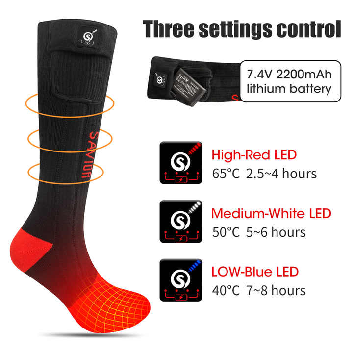 Battery Anti-Slip Cotton Polyesterجوارب رياضية مدفأة للرجال والنساء للشتاء، مزودة بخاصية التحكم في درجة الحرارة
