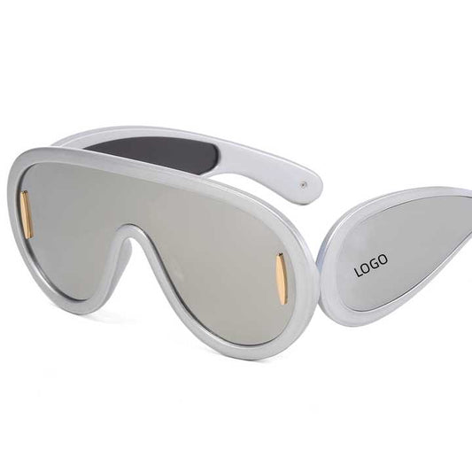 Women's Fashion Custom One Piece Sunglasses Vintage Oversized Mirror Y2K Square UV400 Shield with White Frame 