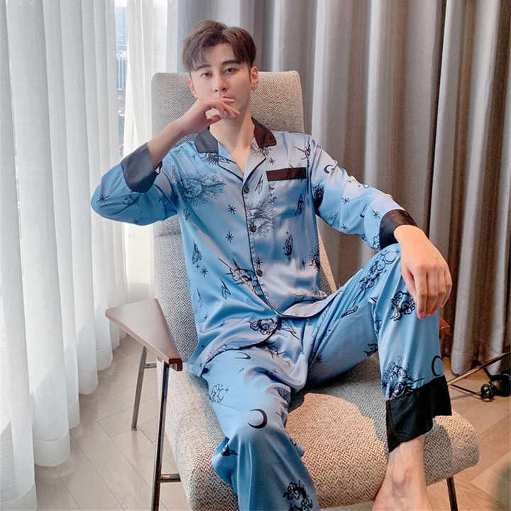 Autumn Men's Ice Silk Luxury Long Sleeve Clothing 