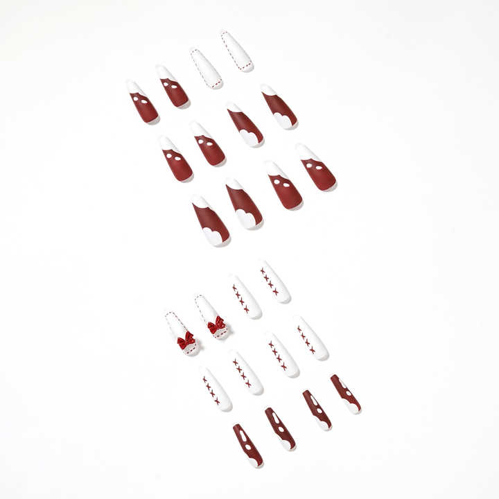 Abstract Red Marble Nails Press on Long-مسامير الرخام الأحمر