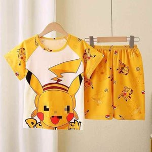 Wholesale Summer Short Sleeve Children's Pajamas Set Cartoon Spider Kt Pika Breathable Boys Girls Kids Pajamas 